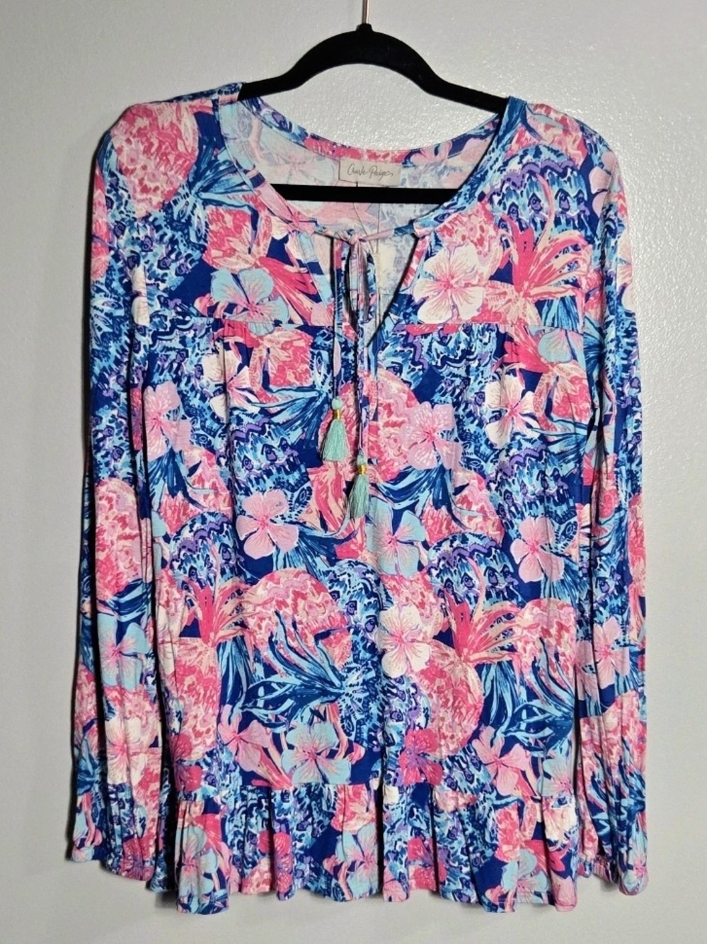 Charlie Paige Pink & Blue Floral Long-Sleeve Tunic
